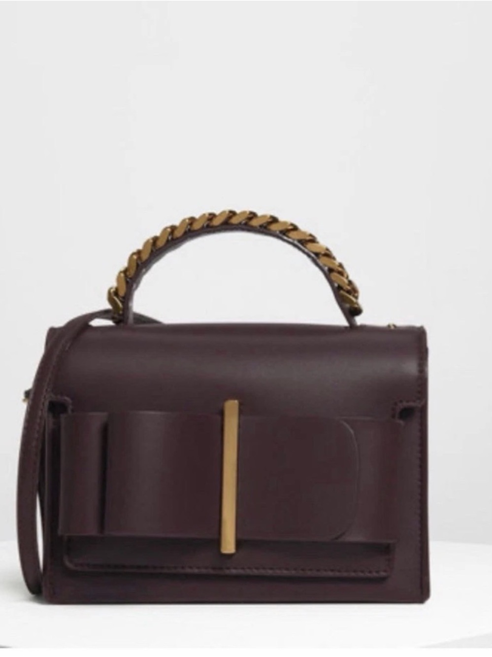 Charles & Keith Deep Burgundy Crossbody with Gold Chain Handle